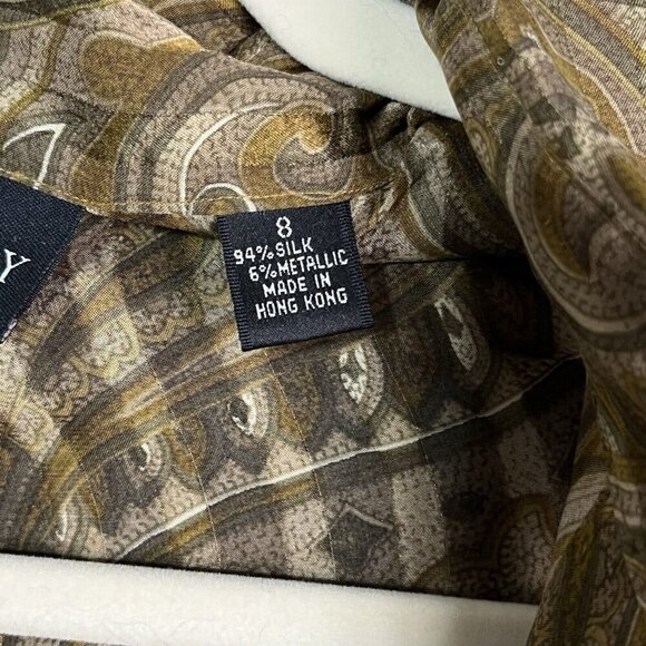 Linda Allard For Ellen‎ Tracy Sheer Silk Metallic Blouse 8 Paisley Button Down - Picture 9 of 13